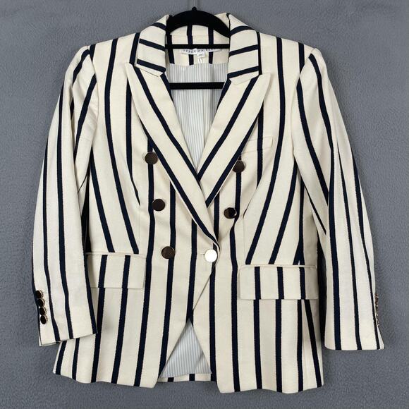 Veronica Beard Empire Striped Dickey Blazer Womens 4 Double Breasted Gold Button - Picture 1 of 13